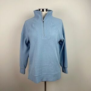 Te Verde Solid Light Blue Ribbed Knit Mock Neck Quarter Zip Long Sleeve Sweater